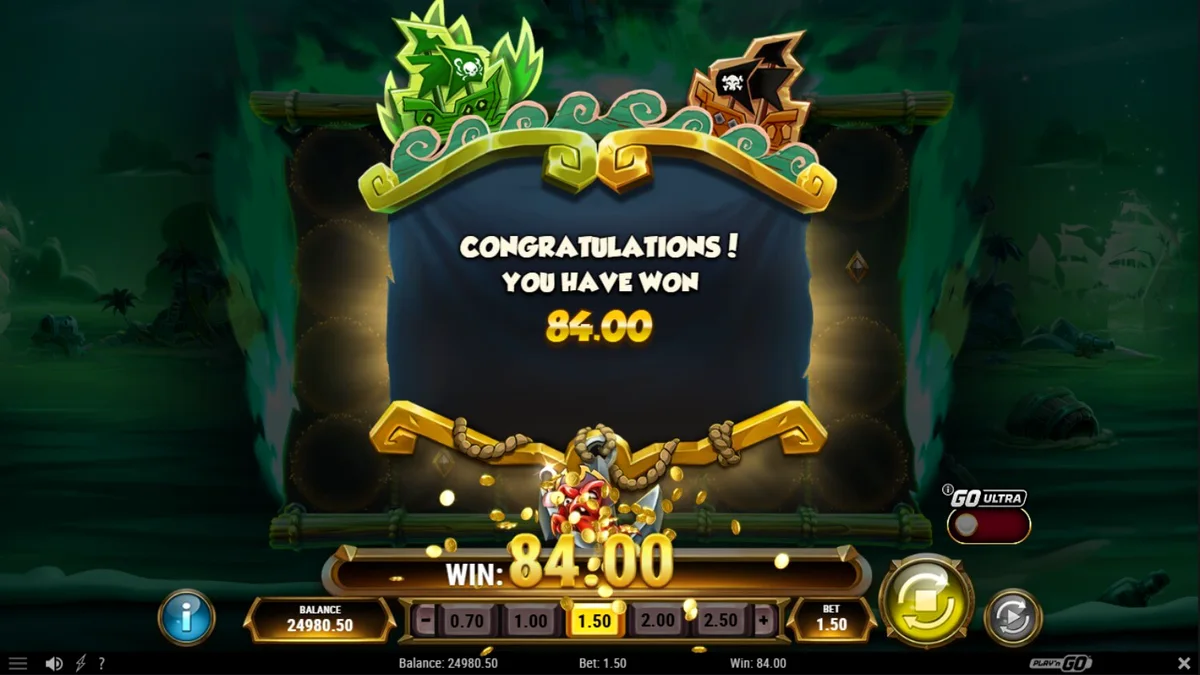 Tampilan layar permainan slot Crabby’s Gold 2 dengan tema bajak laut kartun