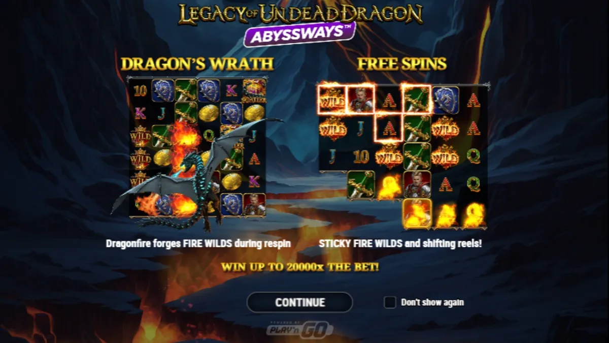 Tampilan visual slot Legacy of Undead Dragon Abyssways dengan naga dan ksatria